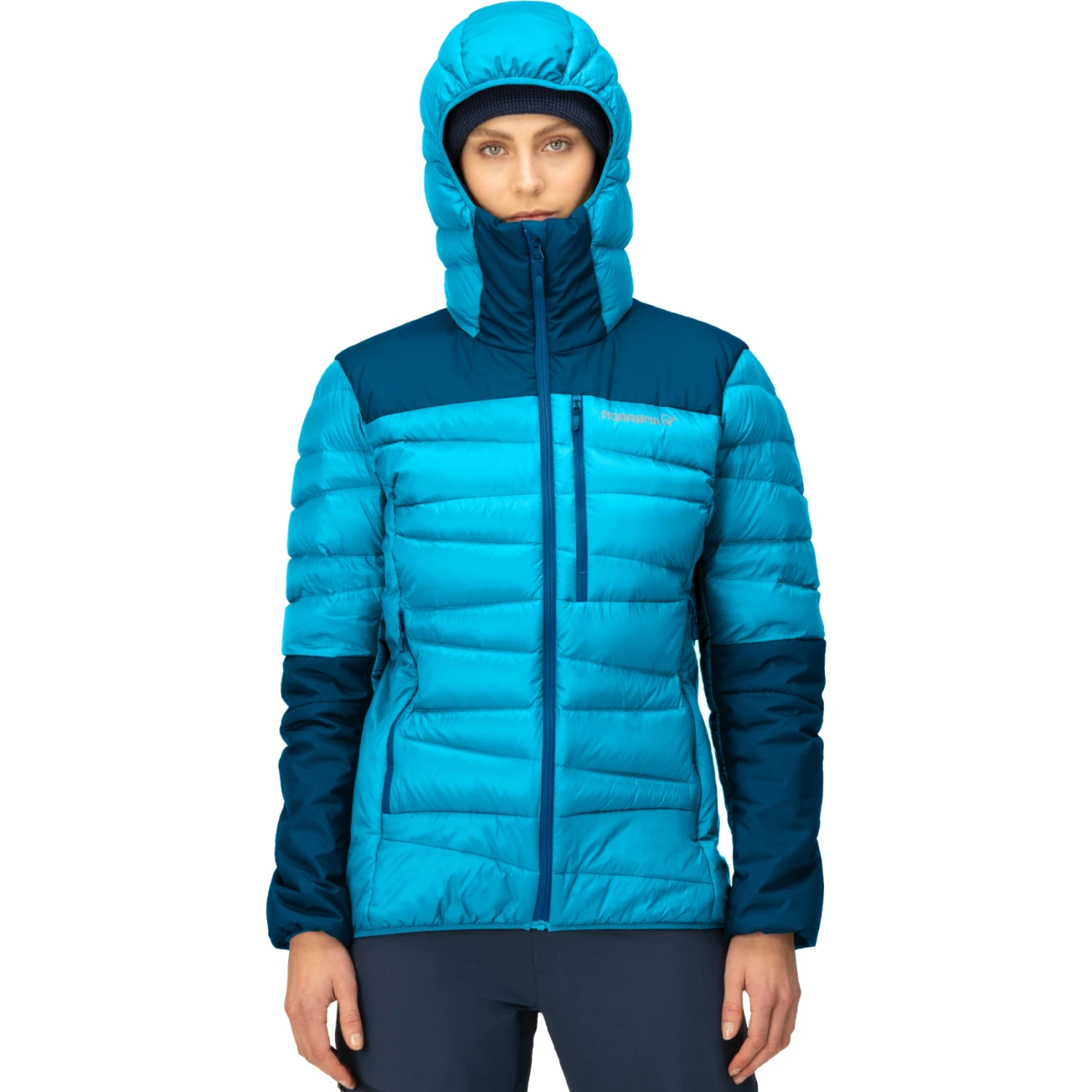 Norrona Plumífero Chaqueta Mujer - Falketind Down750 Hood - Aquarius/Mykonos Blue 1 Norrona Plumífero Chaqueta Mujer - Falketind Down750 Hood - Aquarius/Mykonos Blue
