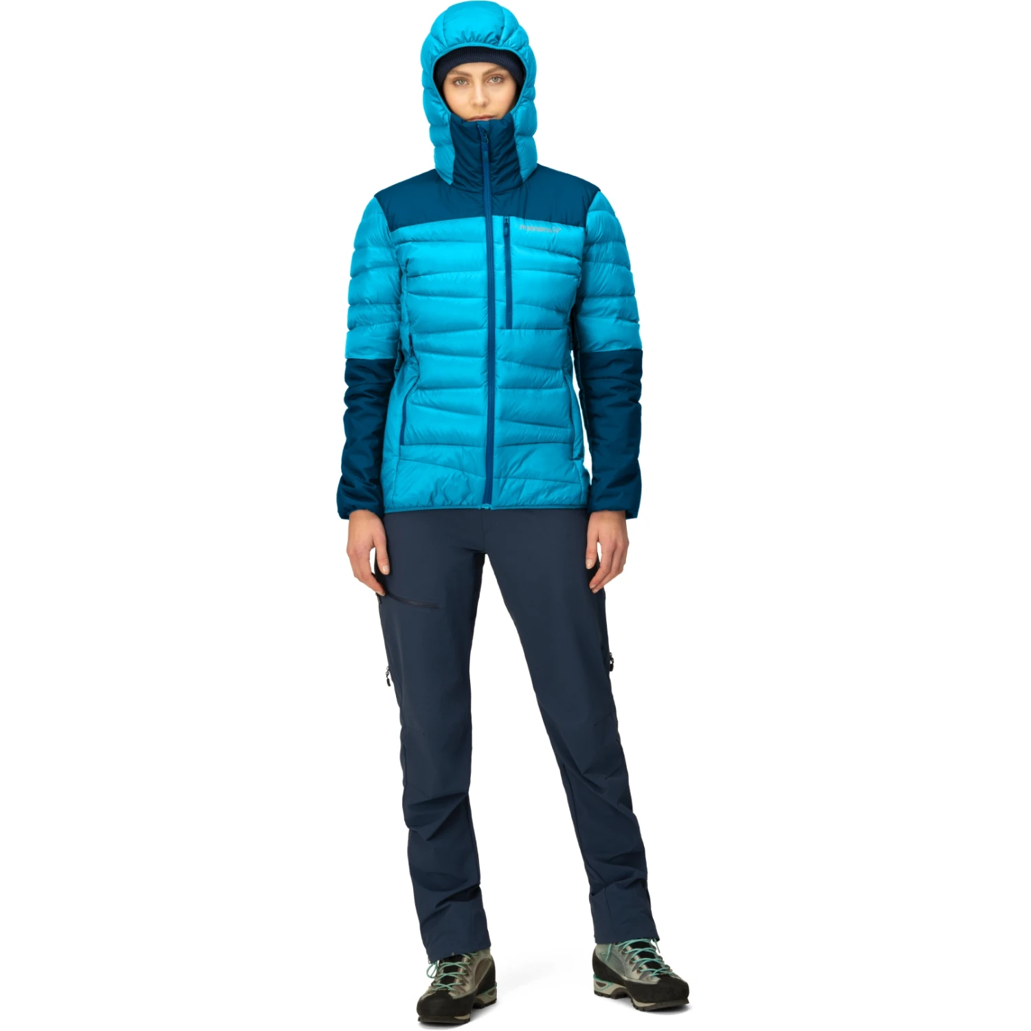 Norrona Plumífero Chaqueta Mujer - Falketind Down750 Hood - Aquarius/Mykonos Blue 4 Norrona Plumífero Chaqueta Mujer - Falketind Down750 Hood - Aquarius/Mykonos Blue - Imagen 4