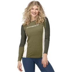 Norrona Camiseta De Manga Larga Mujer - Falketind Equaliser Merino Round Neck - Olive Drab/Olive Night