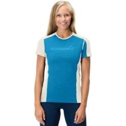 Norrona Camiseta Mujer - Falketind Equaliser Merino - Hawaiian Surf/Snowdrop