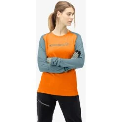 Norrona Camiseta De Manga Larga Mujer - Fjørå Equaliser Lightweight - Orange Popsicle/Tourmaline -Norrona norrona fjora equaliser lightweight long sleeve shirt women orange popsicle tourmaline 4 1126767