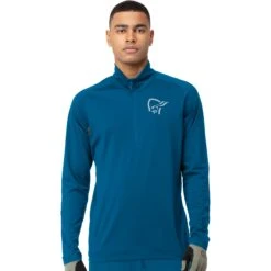 Norrona Camiseta De Manga Larga Hombre - Fjørå Equaliser Zip Top - Mykonos Blue/Castor Grey