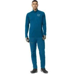 Norrona Camiseta De Manga Larga Hombre - Fjørå Equaliser Zip Top - Mykonos Blue/Castor Grey -Norrona norrona fjora equaliser long sleeve zip top men mykonos blue castor greymodel 1 1399613