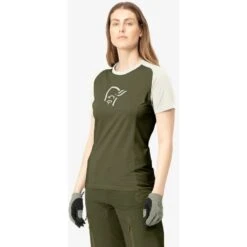 Norrona Camiseta Mujer - Fjørå Wool - North Atlantic -Norrona norrona fjora wool t shirt women olive night snowdrop 4 1127023 1