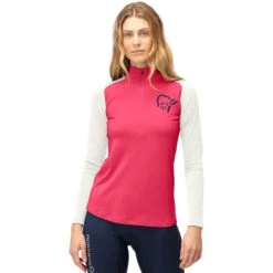Norrona Camiseta Interior Manga Larga Mujer - PureUll Zip Neck - Honeysuckle/Snowdrop