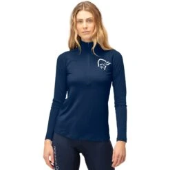 Norrona Camiseta Interior Manga Larga Mujer - PureUll Zip Neck - Indigo Night